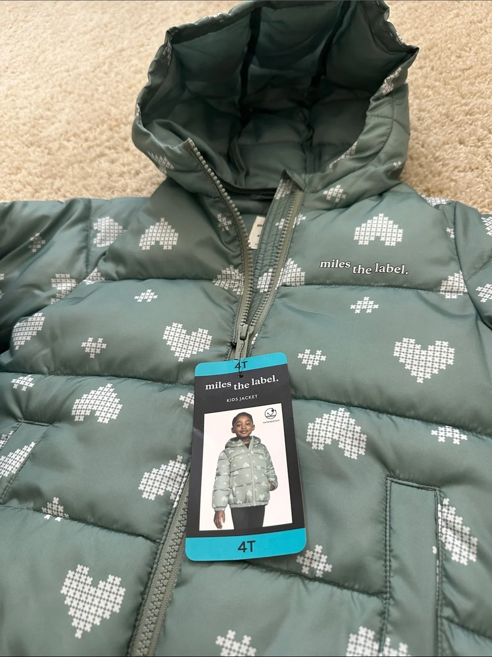 miles the label Kids' Teal Heart Print Puffer Jacket